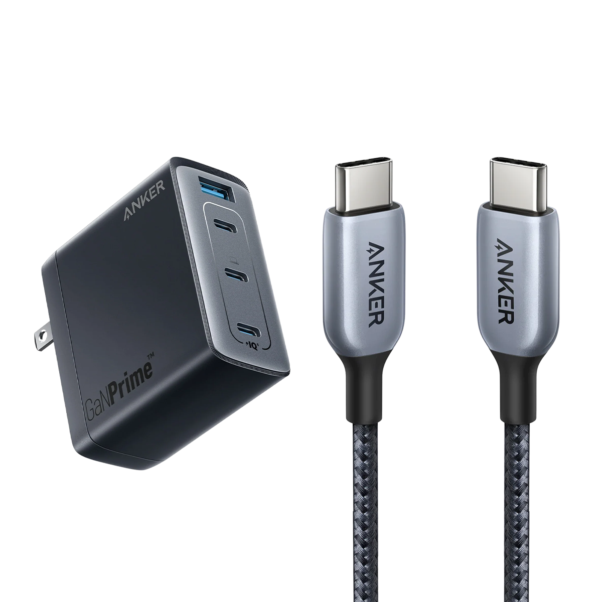 Anker 747 Charger (GaNPrime 150W) and Anker 765 USB-C to USB-C Cable (240W Nylon) Black