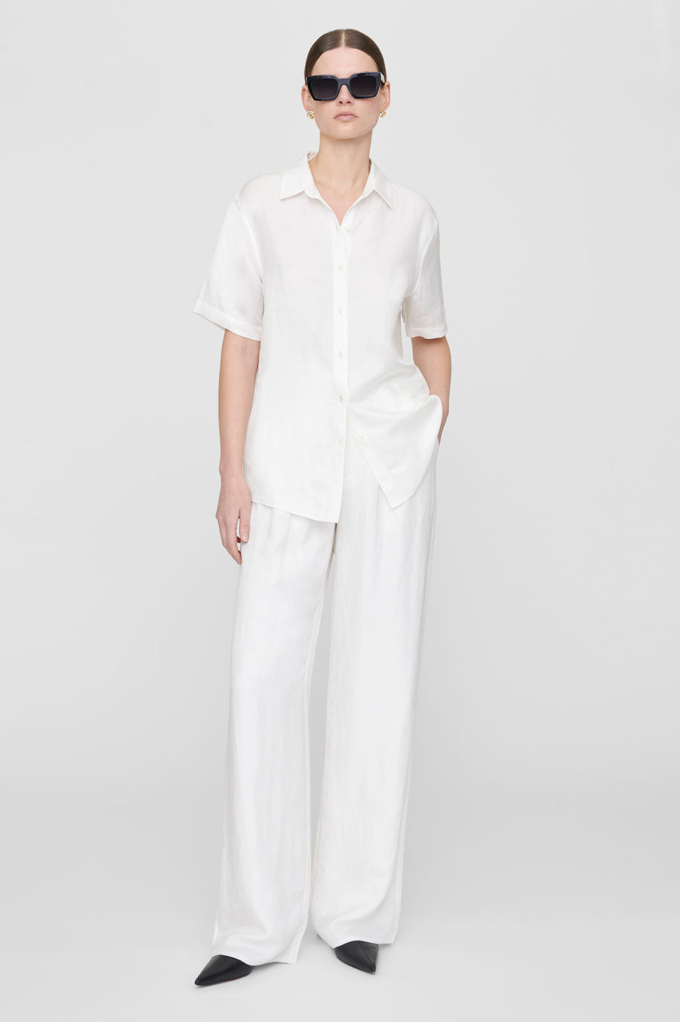 ANINE BING Carrie Pant in White Linen Blend